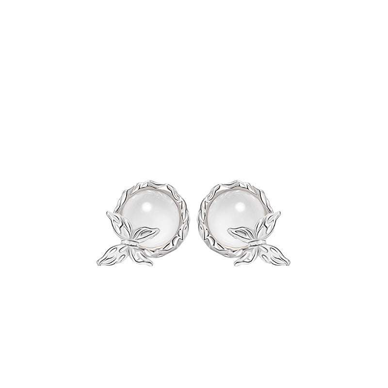 Chalcedony Sterling Silver 925 Stud Earrings Women's Fashion Niche Versatile Butterfly Earrings Ins Style Irregular Wisteria Flower Earrings