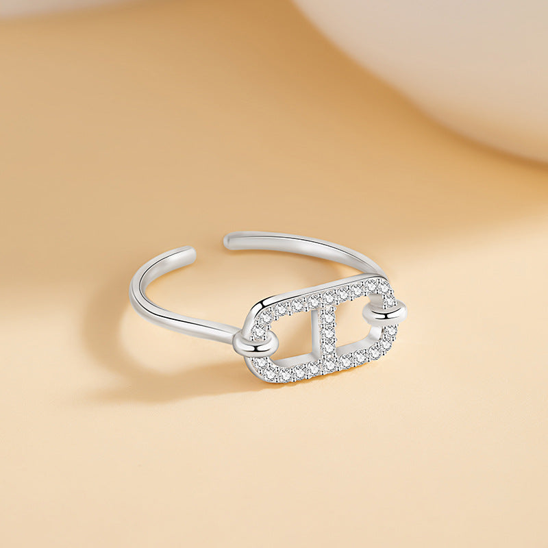 Pig Nose Sterling Silver S925 Ring Women's Light Luxury Fashion Versatile Zircon Ring Ins Style Small Square Candy Bracelet