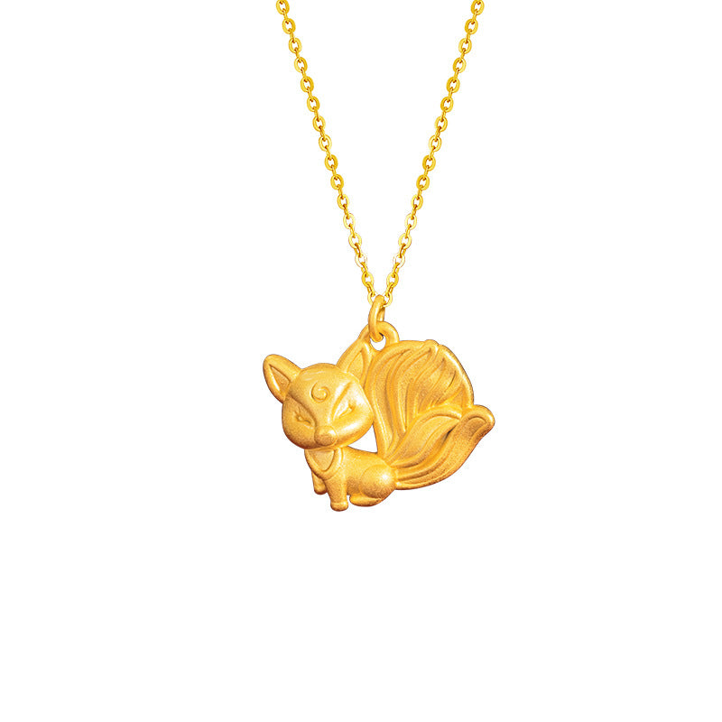 Fox Pure Silver 999 Necklace Female Niche Design Light Luxury Style Nine Tail Fox Clavicle Chain Ins Style Fox Fairy Pendant