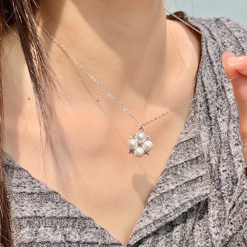 S925 Sterling Silver Clover Pearl Necklace Fresh All-Match Lucky Clavicle Chain for Girlfriend Mother's Day Gift