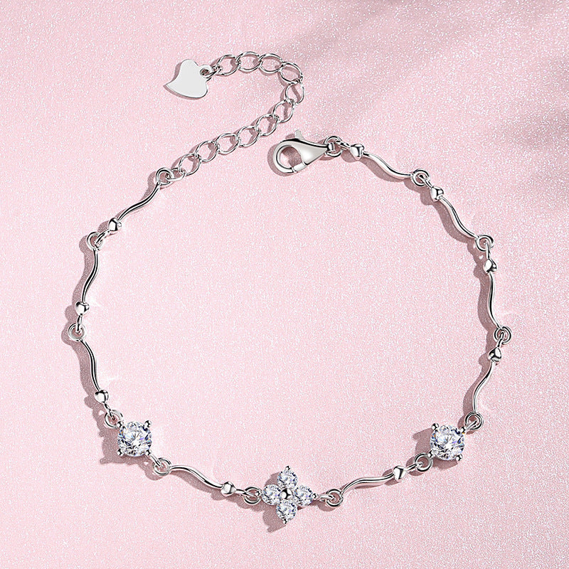 Clover Lucky Sterling Silver 925 Bracelet Female Korean Style Ins Style Simple Valentine's Day Girlfriends Birthday Gift Bracelet