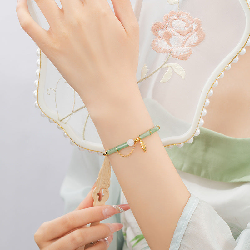 Festival High-Rise Sterling Silver 925 Bracelet New Chinese National Fashion Dongling Jade Bamboo Bracelet Ins Style Light Luxury Bamboo Bracelet