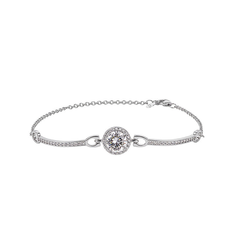S999 Pure Silver Bracelet Female Light Luxury Bag Inlaid 5A Eight Arrows and Eight Hearts Zircon Diamond Niche Birthday Gift for Girlfriend