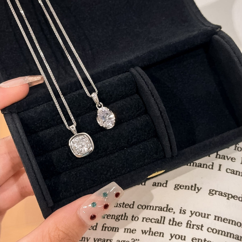Small Eggshell Sterling Silver 925 Necklace Fashionable Versatile Drop-Shaped Zircon Clavicle Chain Ins Light Luxury High-Grade Pendant