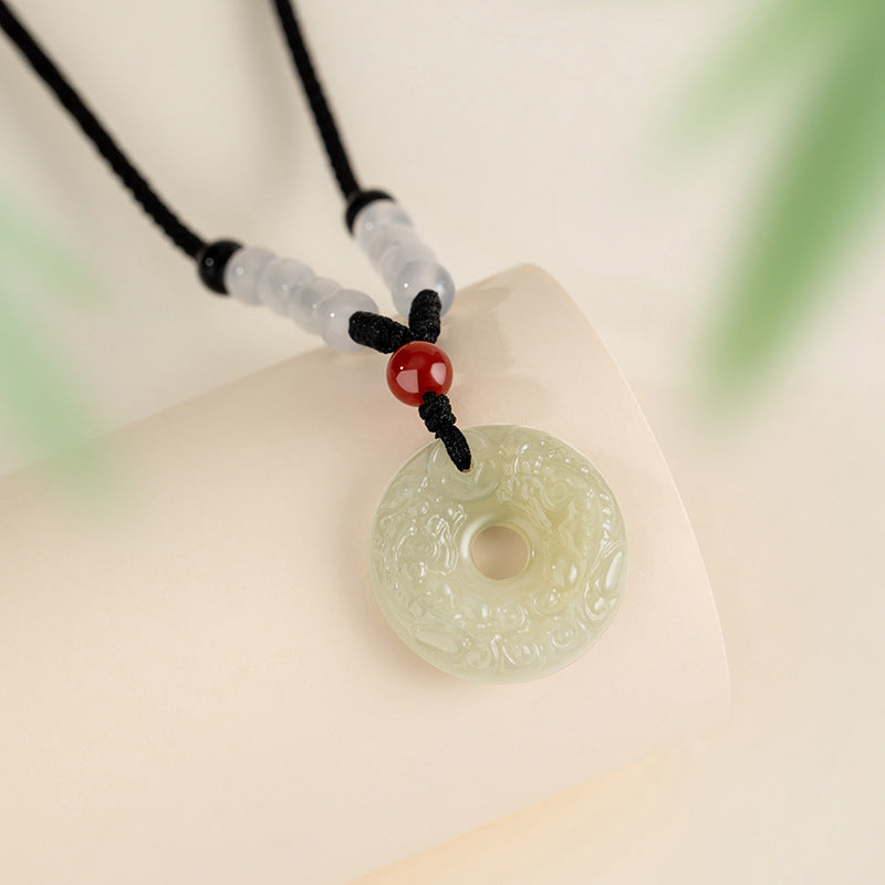 Natural Hetian Jade Safety Buckle Necklace Men's Light Luxury High-Grade Red Agate Necklace Coin Chalcedony Pendant