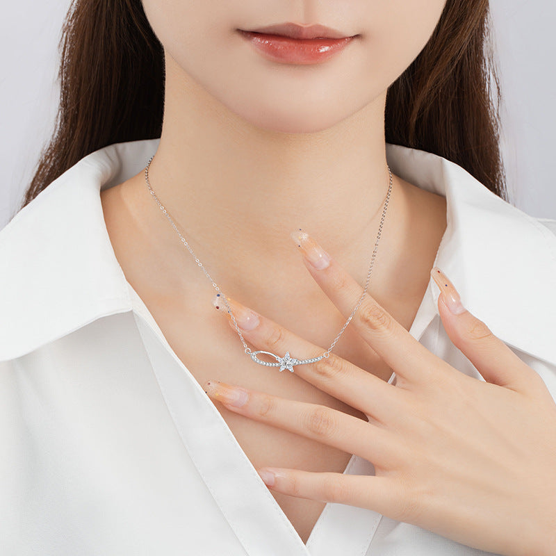 Star Sterling Silver 925 Necklace Women's Fashion Versatile Five-Pointed Star Zircon Clavicle Chain Ins Style Meteor Shower Pendant