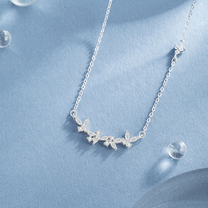 Butterfly Sterling Silver 925 Necklace Female Niche Design Light Luxury Flower Zircon Clavicle Chain Ins Style Star Pendant