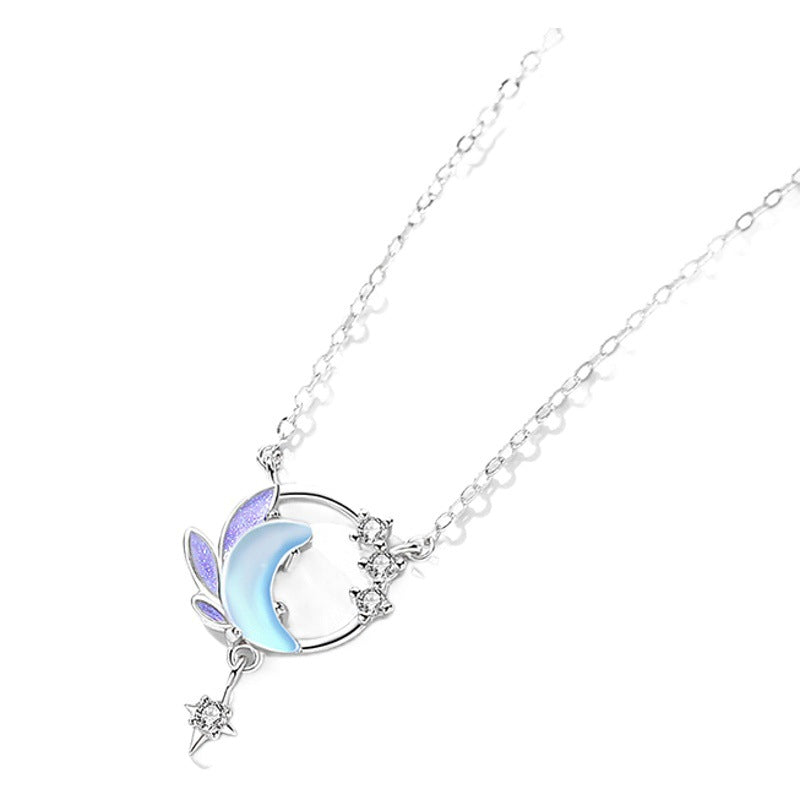 Original Moon Star Necklace Female National Fashion Clavicle Chain Sterling Silver Niche Artistic Cold Enamel Girlfriends Gift Delivery
