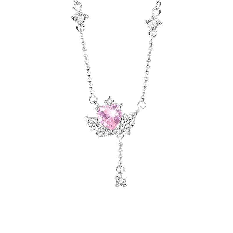 Angel Wings Sterling Silver 925 Necklace Women's Fashion All-Match Tassel Clavicle Chain Ins Get Love Zircon Pendant