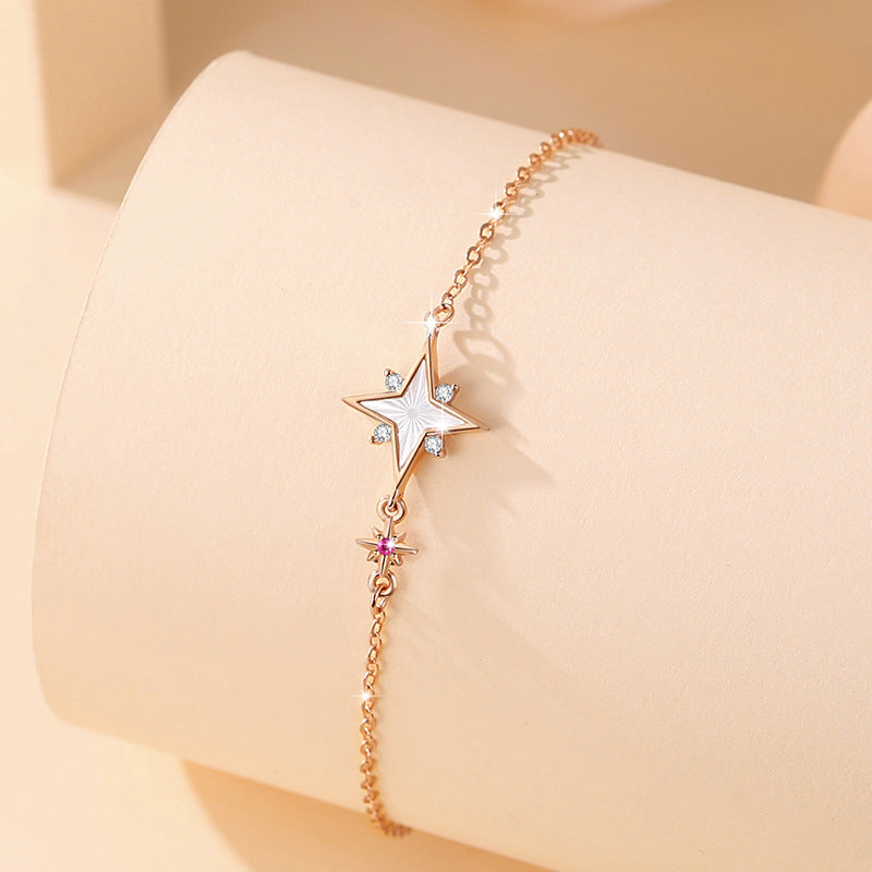 Star Sterling Silver 925 Bracelet Women's Fashion Versatile White Fritillary Bracelet Ins Style Girlfriends Five-Pointed Star Bracelet