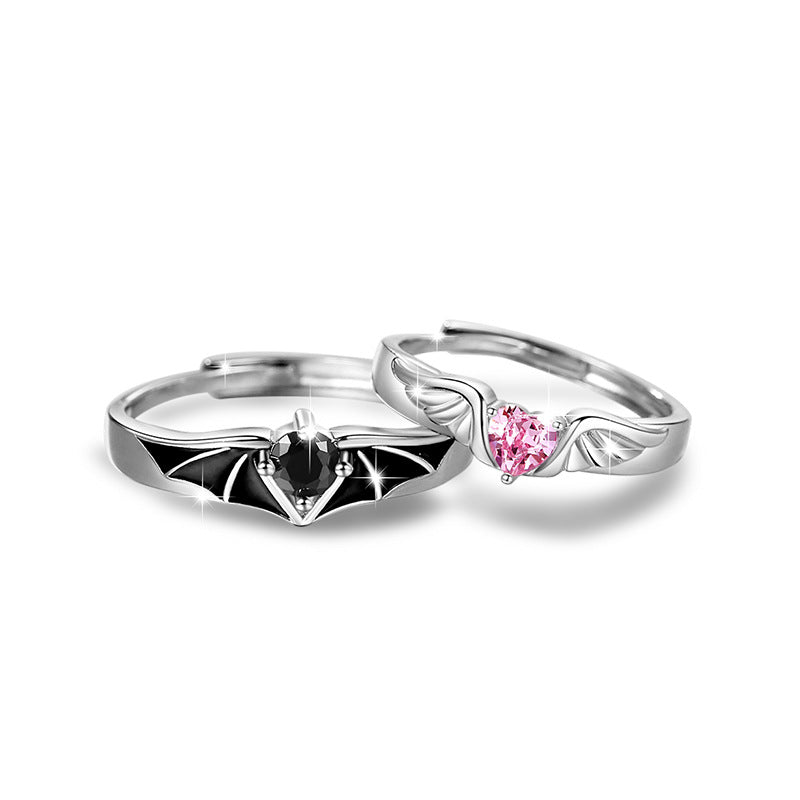 Angel Wings Sterling Silver 925 Couple Ring Men's and Women's Fashion All-Match Love Ring Thing Ins Devil Ring
