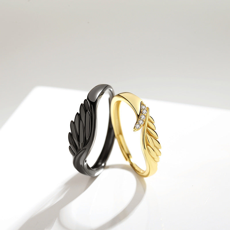 Angel Wings Sterling Silver 925 Couple Ring Men and Women Fashion Versatile Zircon Ring Ins Wind Wings Pair Ring