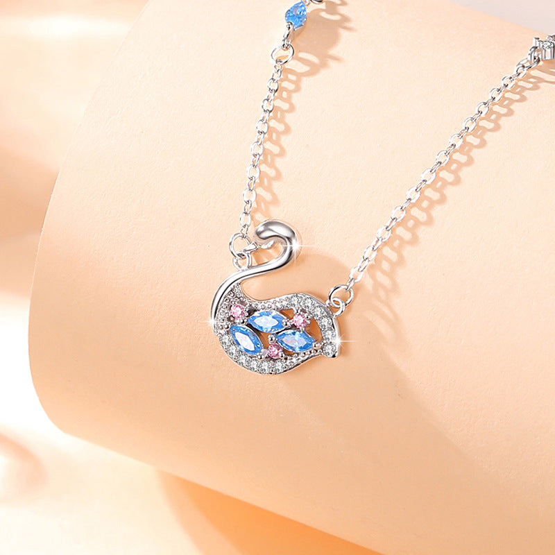 Swan Sterling Silver 925 Necklace Female Niche Design Light Luxury Zircon Clavicle Chain Valentine's Day Ins Style Love Pendant