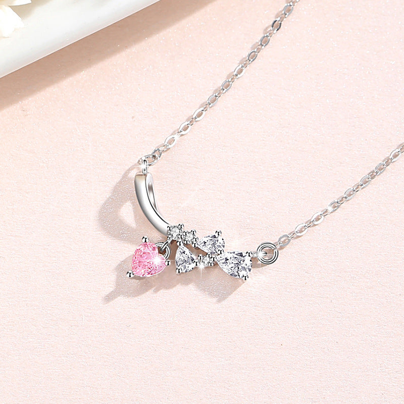 Lovely Sterling Silver 925 Necklace Women's Fashion Versatile Pink Zircon Clavicle Chain 520 Valentine's Day Star Pendant