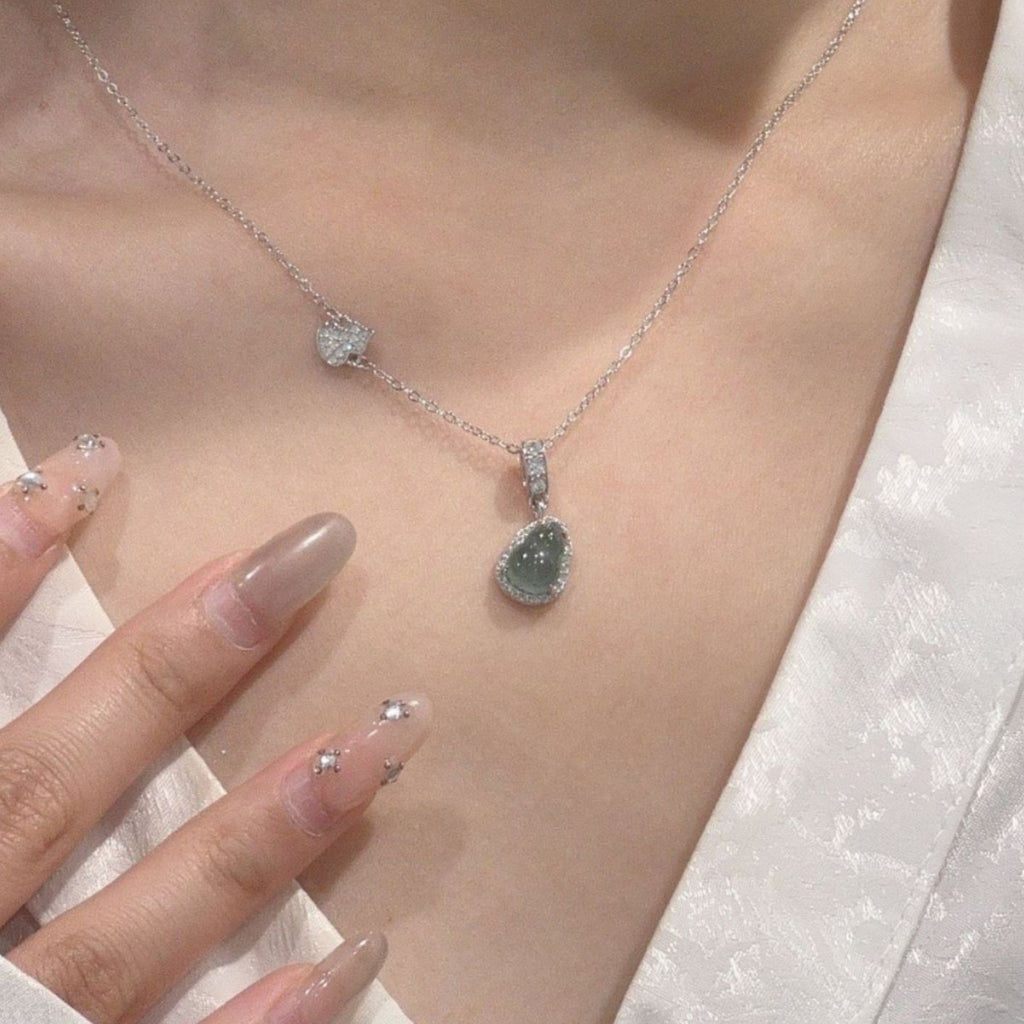 Fu Lu Double Full Sterling Silver 925 Necklace Women's New Chinese National Fashion Dangerous Material Blue Water Jade Clavicle Chain Ins Gourd Pendant