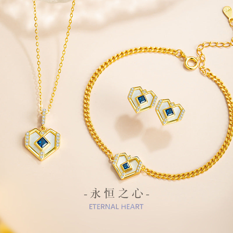 I Have You in My Heart Sterling Silver 925 Necklace Female Niche Design Light Luxury White Fritillary Clavicle Chain High-Grade Love Pendant