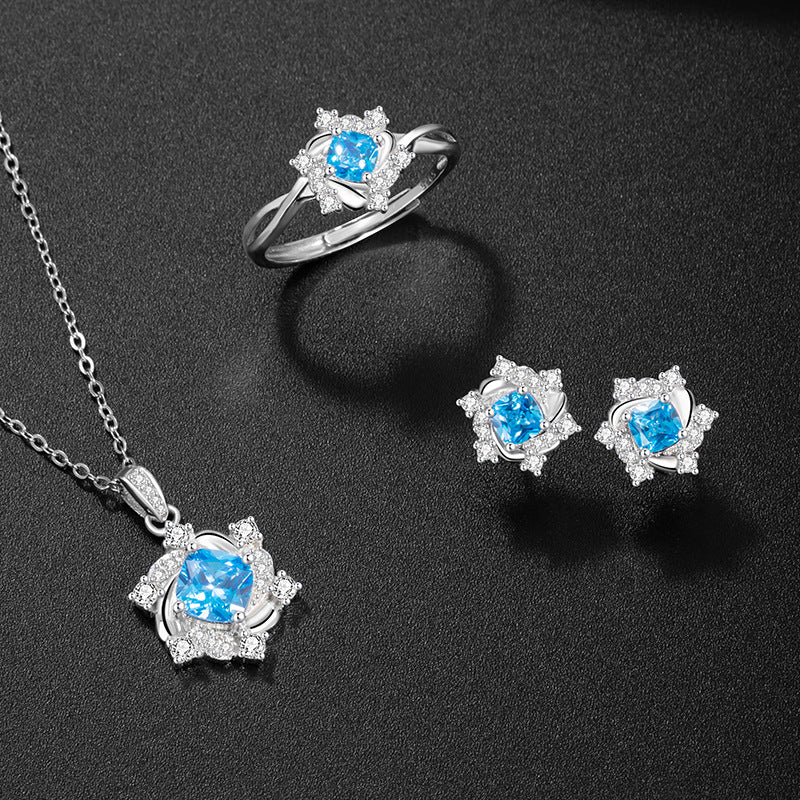 Star Sterling Silver 925 Ring Female Niche Design Light Luxury Zircon Snowflake Ring Ins Style Six-Pointed Star Ring