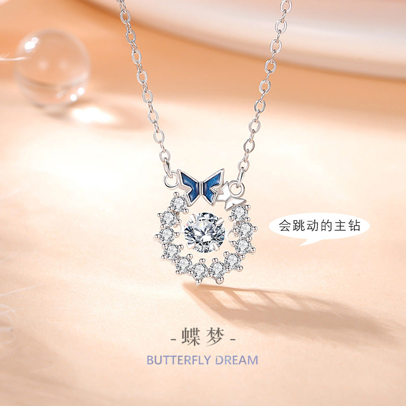 Bow Sterling Silver 925 Smart Necklace Niche Design Light Luxury Zircon Clavicle Chain Ins Style Flower Pendant