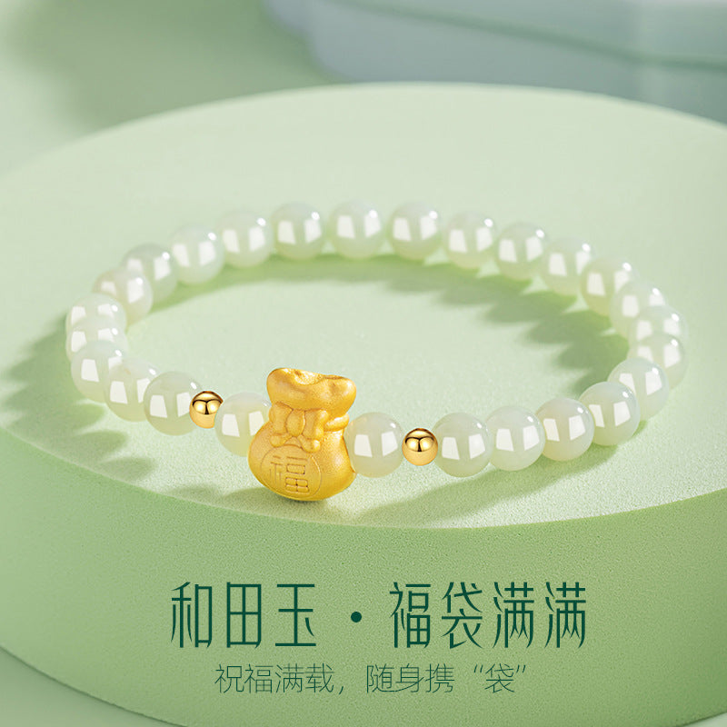 Sterling Silver Bag and Bow Bracelet – Hetian Jade