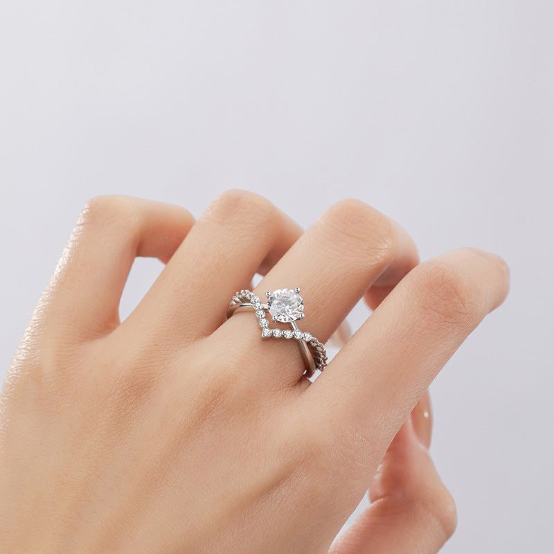 Crown Sterling Silver 925 Diamond Sterling Silver 925 Ring for Love Women's Light Luxury Style Proposal Wedding Crown Pair Ring