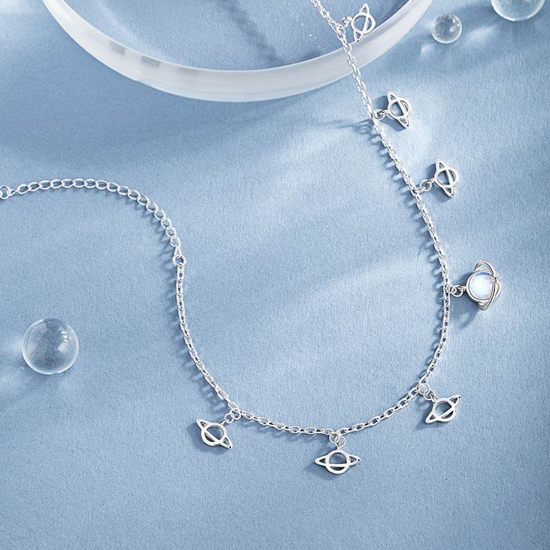 Fantasy Planet Sterling Silver 925 Anklet Female Niche Design Light Luxury Glass Stone Anklet Ins Style Star Anklet