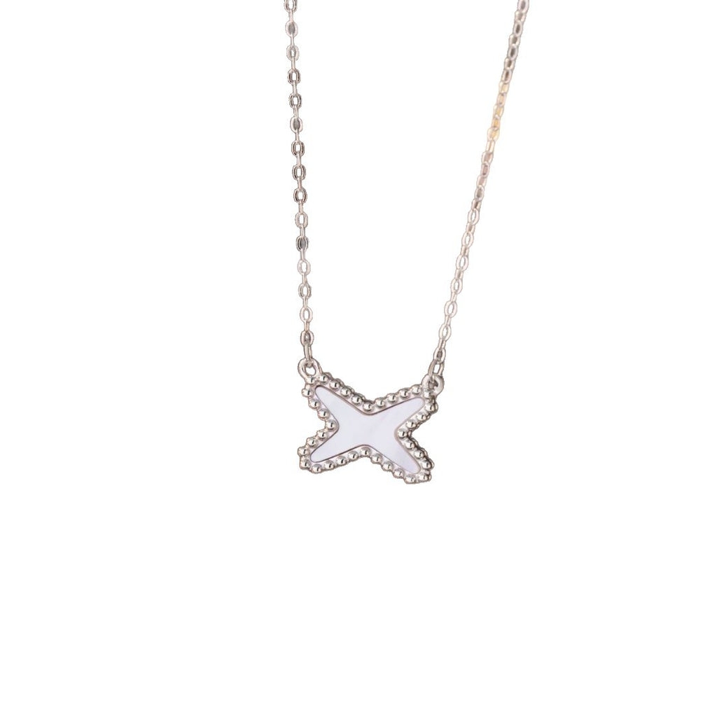 Yuan Series Sterling Silver 925 Necklace for Women Light Luxury High-Grade White Fritillary Bow Clavicle Chain Ins Cross Pendant