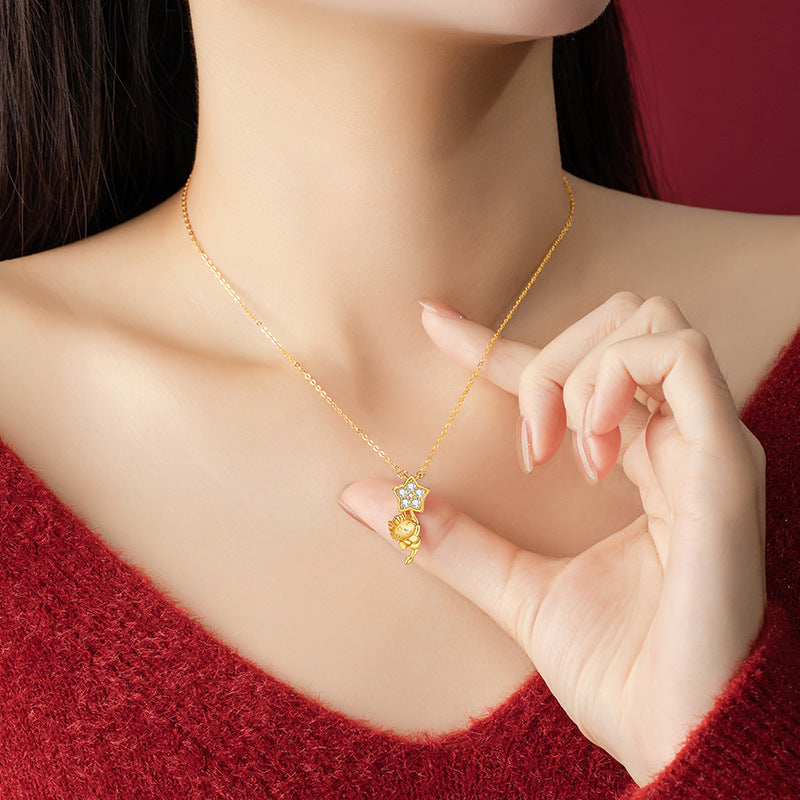 Cute Little Dragon S925 Silver Necklace Female Niche Design Light Luxury Zodiac Star Clavicle Chain Birth Year Pendant