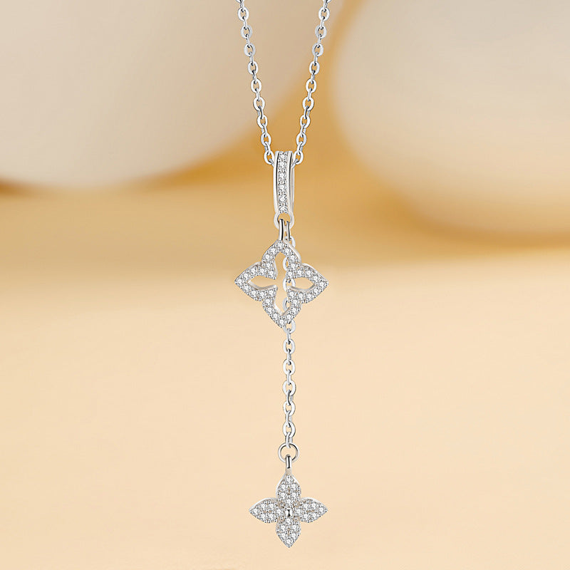 Clover Sterling Silver S925 Necklace Women's Simple Niche Design Flower Clavicle Chain in Style Tassel Star Pendant