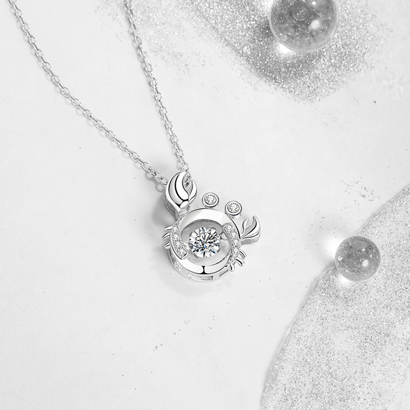 Small Crab Sterling Silver 925 Smart Necklace Women's Fashion Versatile Zircon Clavicle Chain Ins Style Cancer Pendant