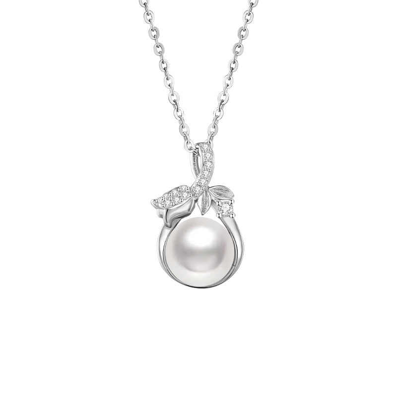 S925 Sterling Silver Leaf Pearl Jewelry Set Elegant Commuter Clavicle Chain Earrings for Girlfriend Mother Holiday Gift