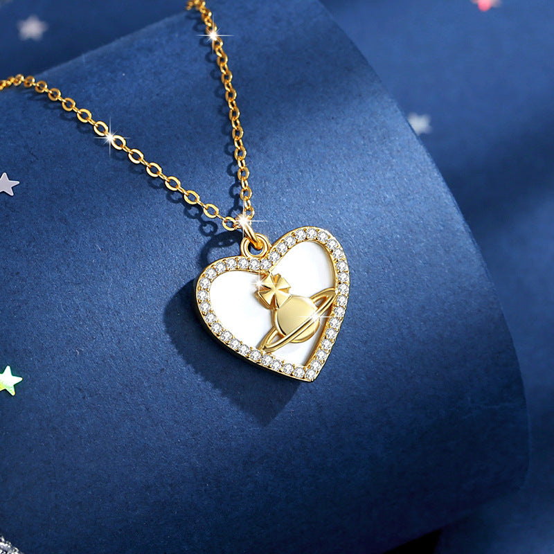 Lovely Sterling Silver 925 Necklace Female Niche Design Light Luxury Planet Clavicle Chain Qixi Gift Ins Saturn Pendant
