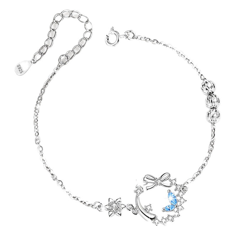 Bowknot Sterling Silver 925 Bracelet Female Niche Design Light Luxury Star Bracelet Get Things Ins Style Moon Bracelet