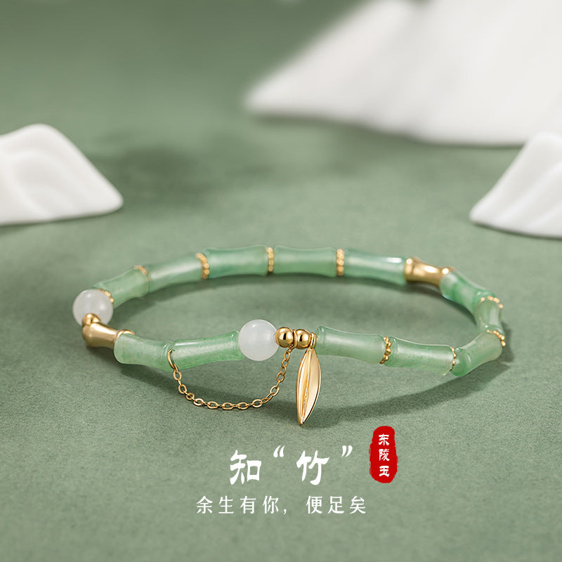 Festival High-Rise Sterling Silver 925 Bracelet New Chinese National Fashion Dongling Jade Bamboo Bracelet Ins Style Light Luxury Bamboo Bracelet