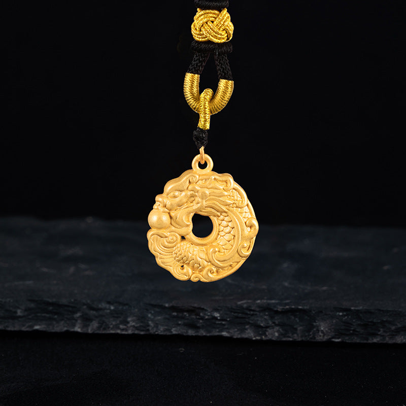 National Fashion Dragon World Pure Silver S999 Pendant 18K Gold Plated Safety Buckle Pendant National Style Men's Braided Rope Jewelry
