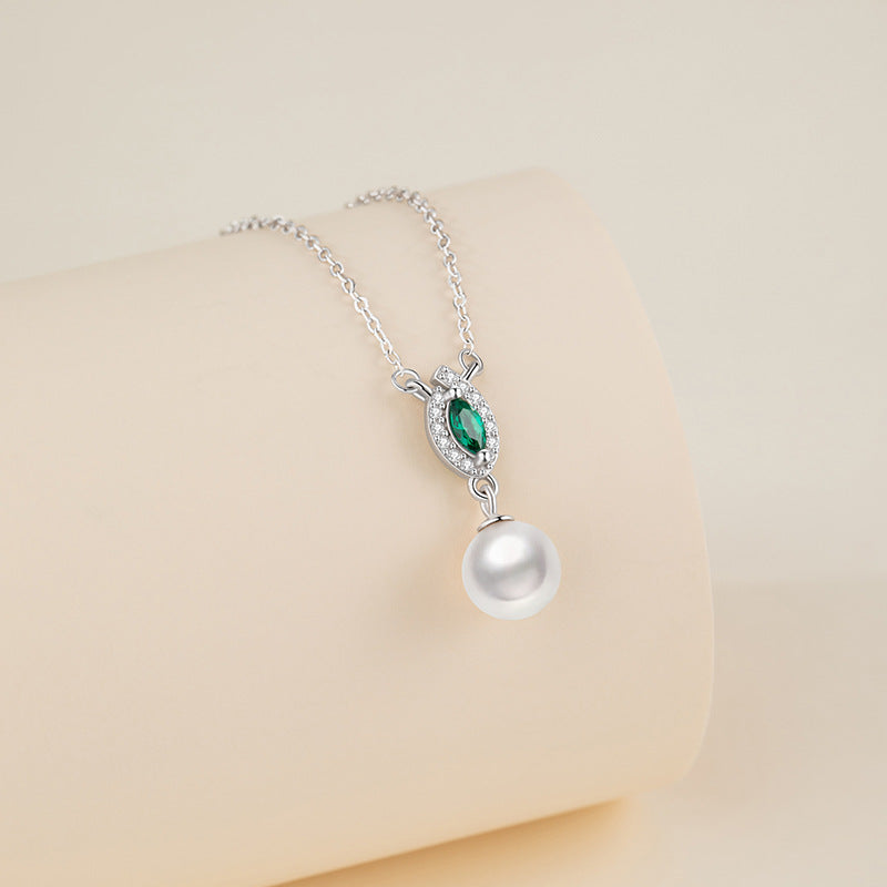 Natural Freshwater Pearl Sterling Silver 925 Necklace Female Niche Design Light Luxury Leaf Zircon Clavicle Chain Ins Pendant