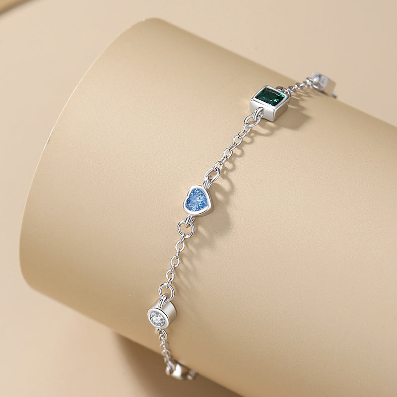 Lovely Sterling Silver 925 Bracelet Female Niche Design Light Luxury Zircon Bracelet Ins Style Gift Girlfriend Rainbow Bracelet