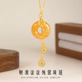 Coin Sterling Silver 925 Necklace Women's Fashion All-Match Sugar Onyx Peace Buckle Clavicle Chain Copper Coin Pendant