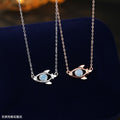 S925 Sterling Silver Rocket Clavicle Chain Natural Ice Blue Topaz Necklace Platinum Rose Gold Two-Color Design Accessories