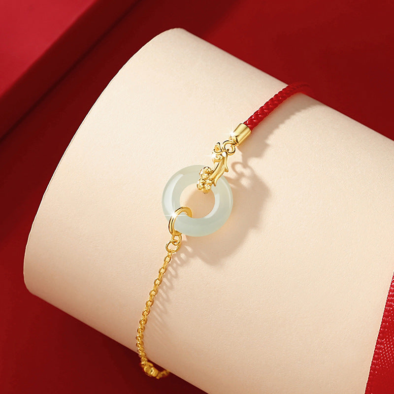 Longyun Fuzhi Sterling Silver 925 Hetian Jade Bracelet National Fashion Palace Style Zodiac Bracelet Safety Buckle Birth Year Bracelet