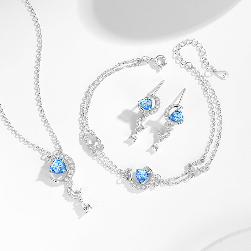 Moon Sterling Silver 925 Bracelet Female Niche Design Light Luxury Navy Blue Zircon Star Bracelet Ins Style Lovely Bracelet