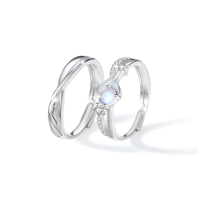 This Life Has You Sterling Silver 925 Luminous Couple Ring Men's and Women's Light Luxury Whale Plain Ring Thing Ins Fishtail Pair Ring