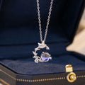 Blue Eucalyptus and Bird Sterling Silver 925 Necklace Women's Light Luxury High-Grade Glazed Stone Clavicle Chain Ins Valentine's Day Gift Pendant