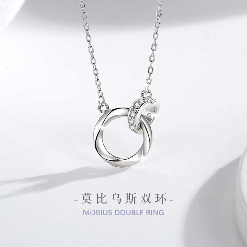 Mobius Ring 999 Pure Silver Necklace Female Niche Design Light Luxury Clavicle Chain 520 Valentine's Day Love Pendant