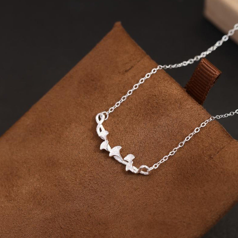 Sansheng Lucky Enough Silver 999 Necklace Female Niche Light Luxury Zircon Clavicle Chain for Girlfriend Ins Ginkgo Leaf Pendant