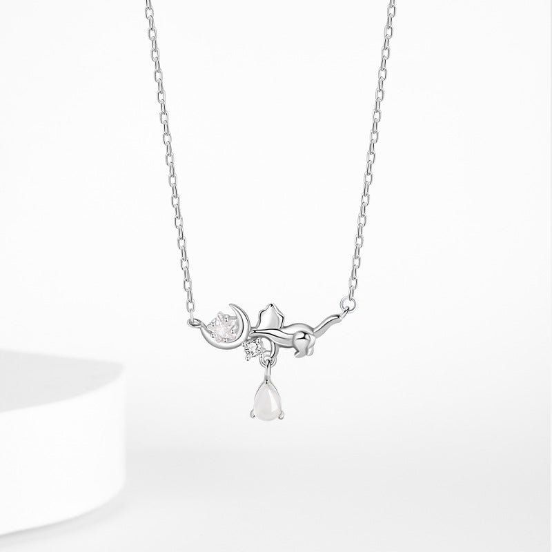 2026 New S925 Sterling Silver Necklace Bracelet Set Cat Moon Niche Light Luxury Clavicle Chain Gift for Girlfriend