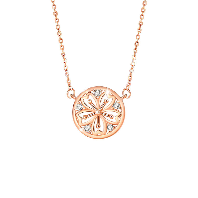 Cherry Blossom Sterling Silver 925 Necklace for Women, Niche Design, Light Luxury Zircon Clavicle Chain, INS Style Flower Pendant