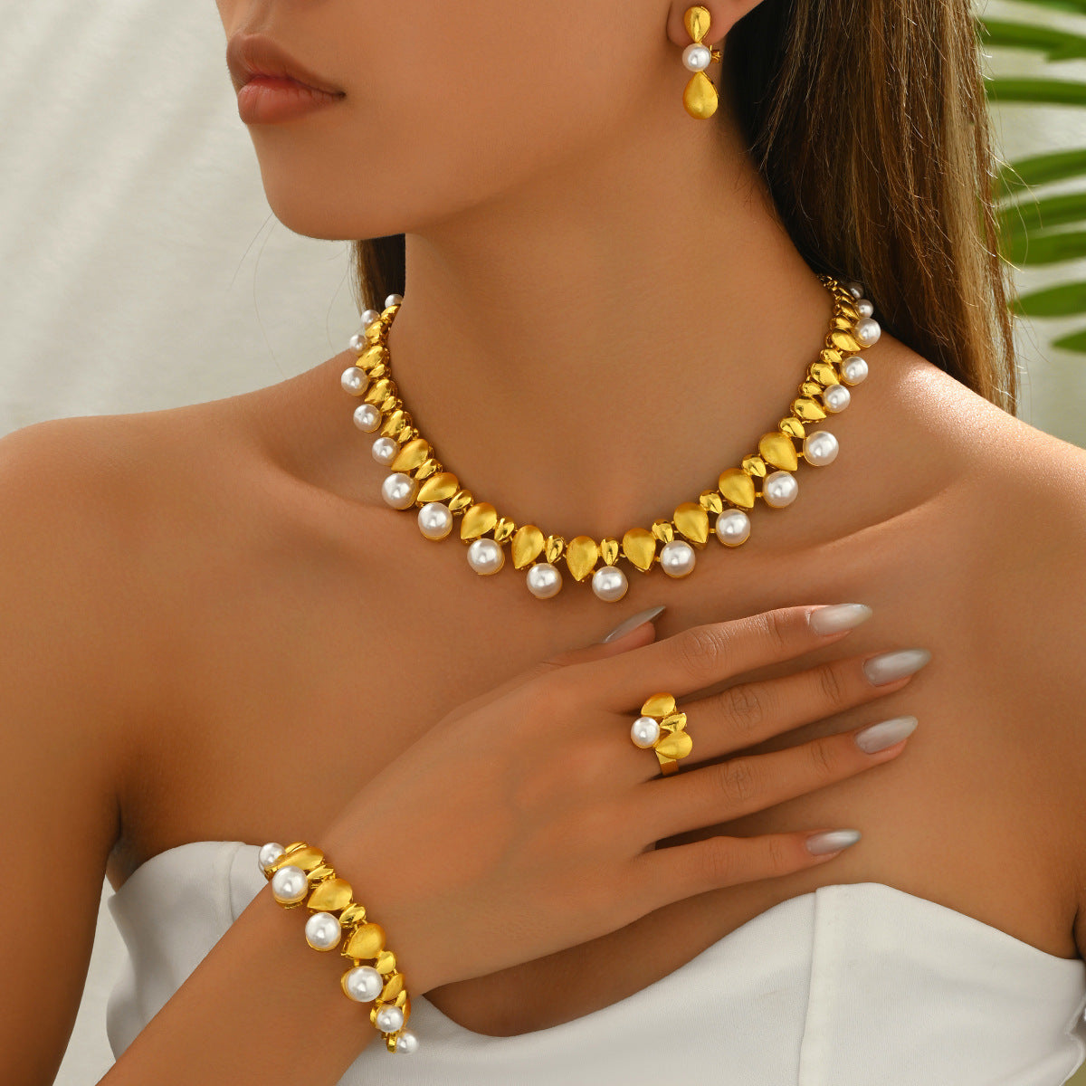 Golden Bead and Pearl-Effect Jewelry