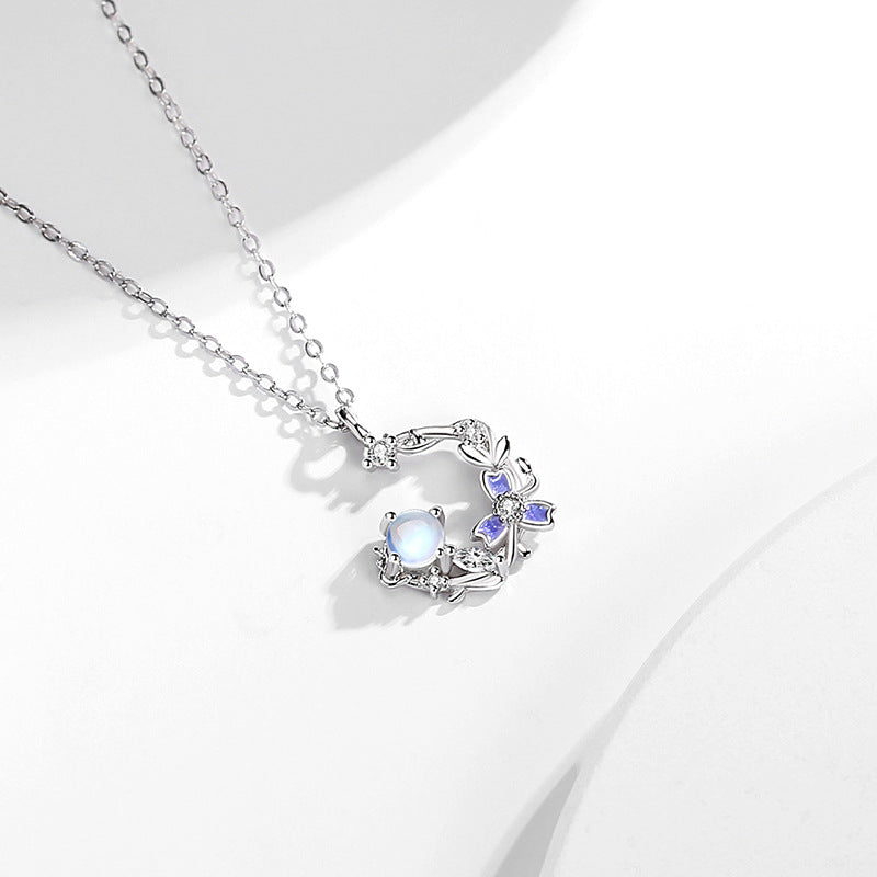 Yongtan Flower Pity Sterling Silver 925 Necklace Female Niche Design Light Luxury Zircon Clavicle Chain Ins Style Glass Stone Pendant