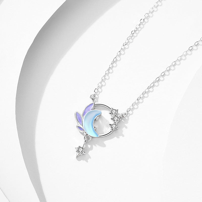 Original Moon Star Necklace Female National Fashion Clavicle Chain Sterling Silver Niche Artistic Cold Enamel Girlfriends Gift Delivery