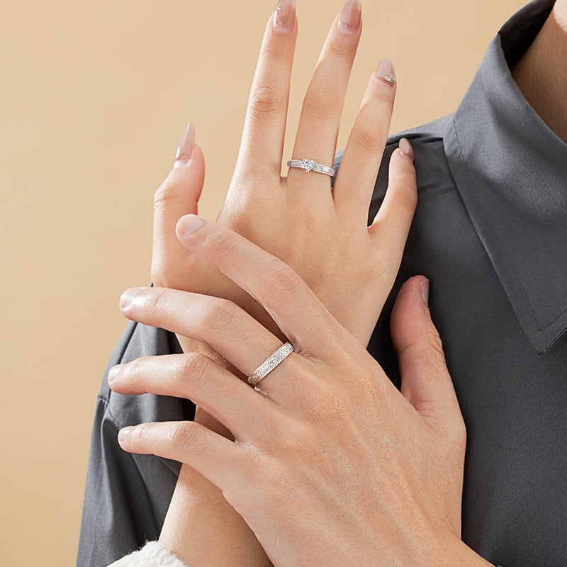 Love Pure Silver 999 Couple Ring Niche Design Light Luxury Star Ring Ins Style Qixi Gift Ring